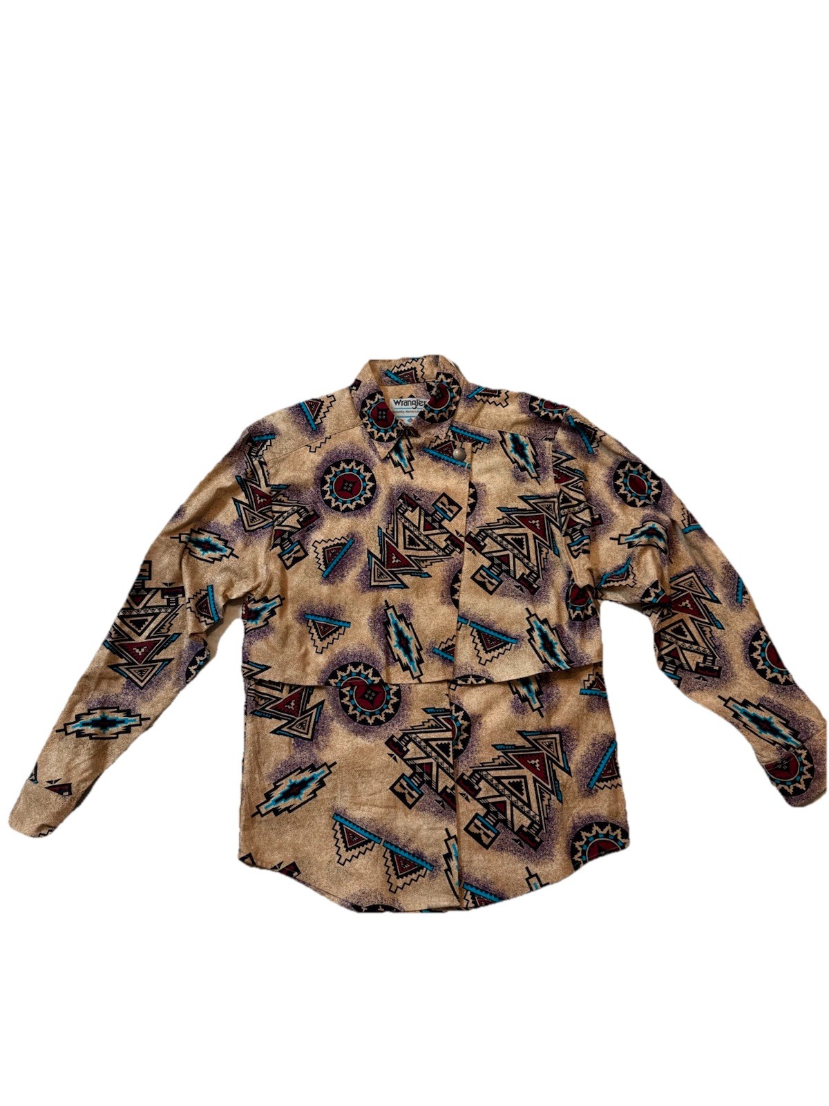 Wrangler Authentic Western Apparel Geometric Aztec Woven Cotton Shirt Tan M