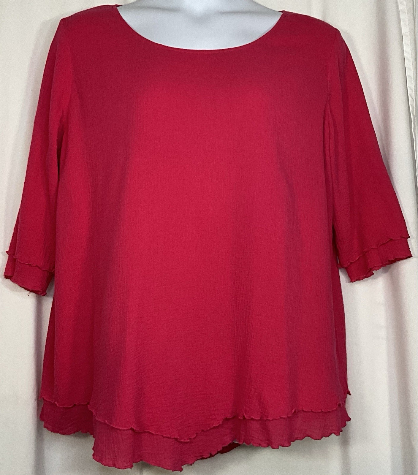 Soft Surroundings Pink Cotton Gauze Half Sleeve Siesta Key Top Extra Large EUC