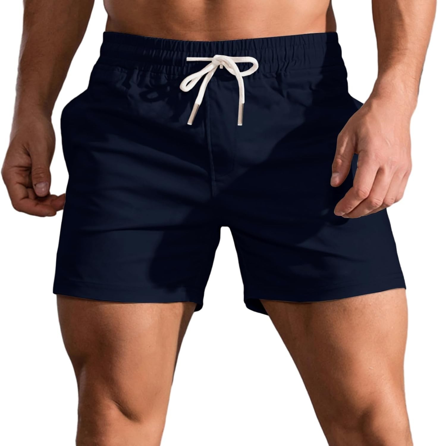 Mens Cotton 5-Inch Inseam Shorts Classic Fit Elastic Waist Casual Summer Workout
