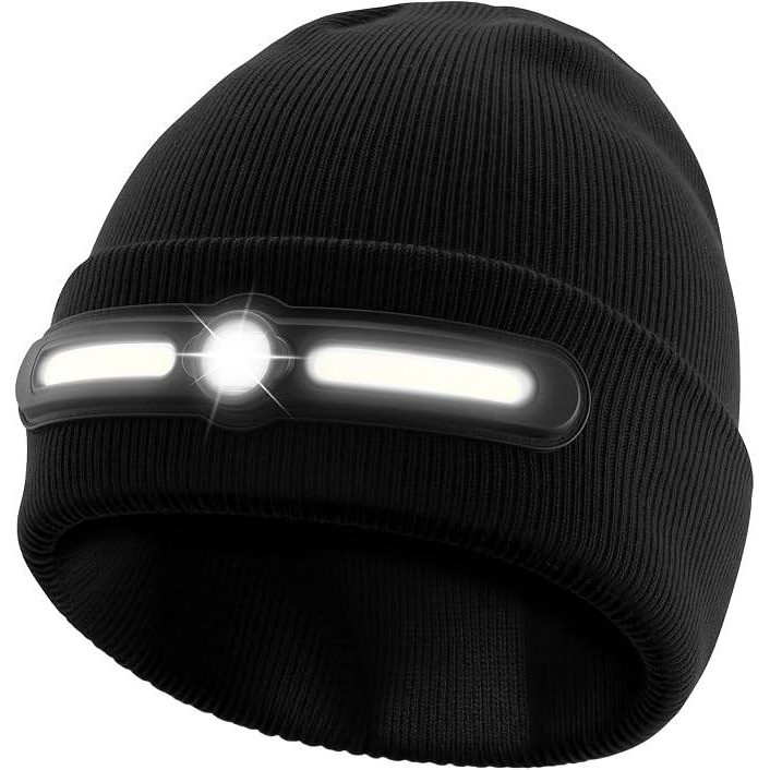 Huccbs Black Beanie with Light Unisex, USB Rechargeable 4 Lighting Modes LED