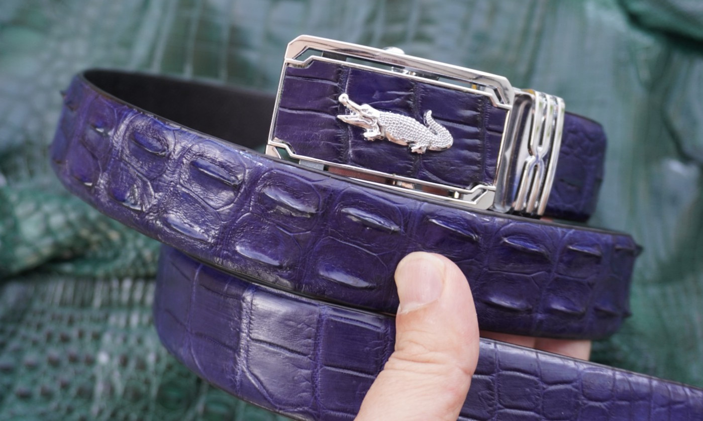 W 1.3 inch – Blue Real CROCODILE Hornback LEATHER Skin Men’s Belt #P37
