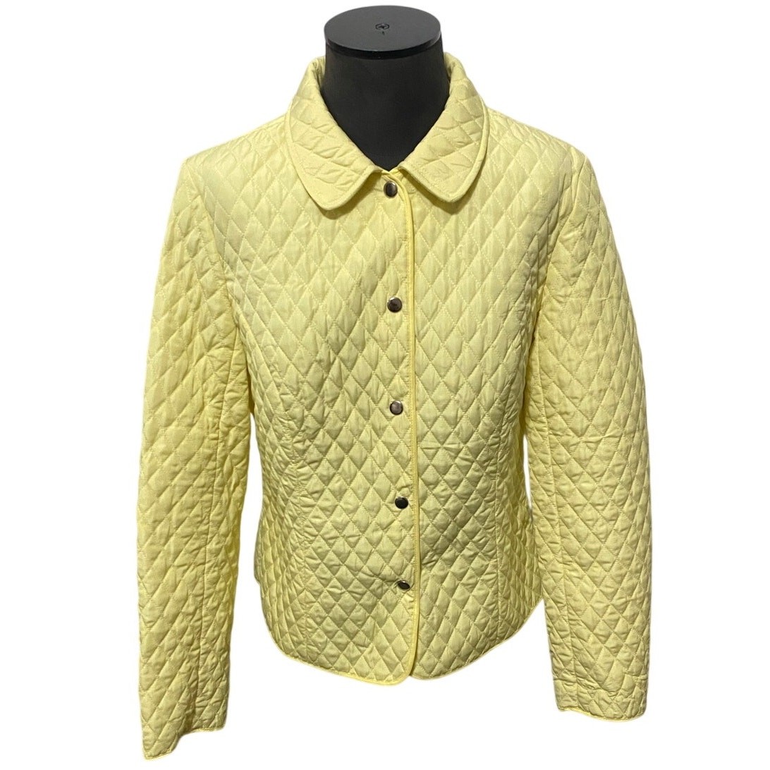 Briggs New York Women’s Jacket Large Yellow Quilted Button Up Coat Pockets
