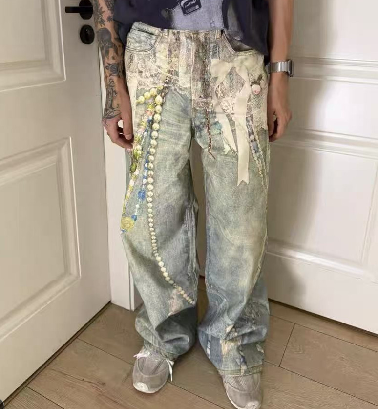 Acne Studios Pearl Lace Chain Wide Leg Jeans Unisex
