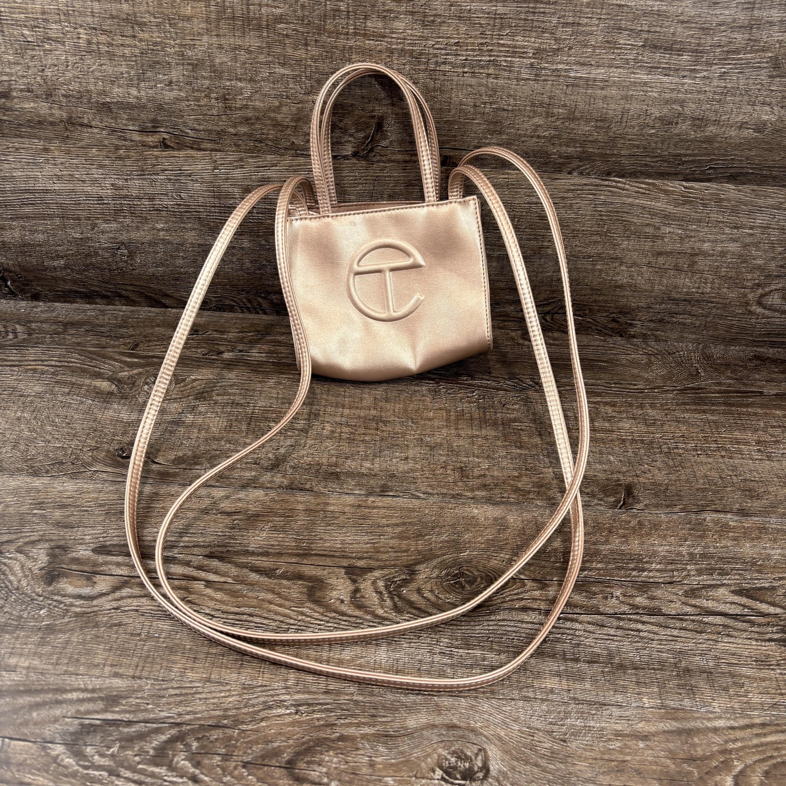 Telfar Shopping Bag Women’s Mini Gold Tote Crossbody Designer Purse Handbag