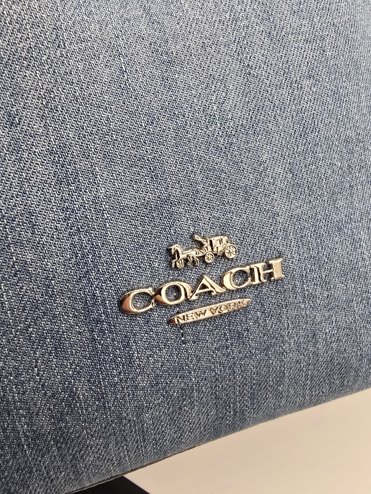 COACH 91452 Abby Duffle Shoulder Bag Light Blue Denim Navy Leather Trm Coral Int
