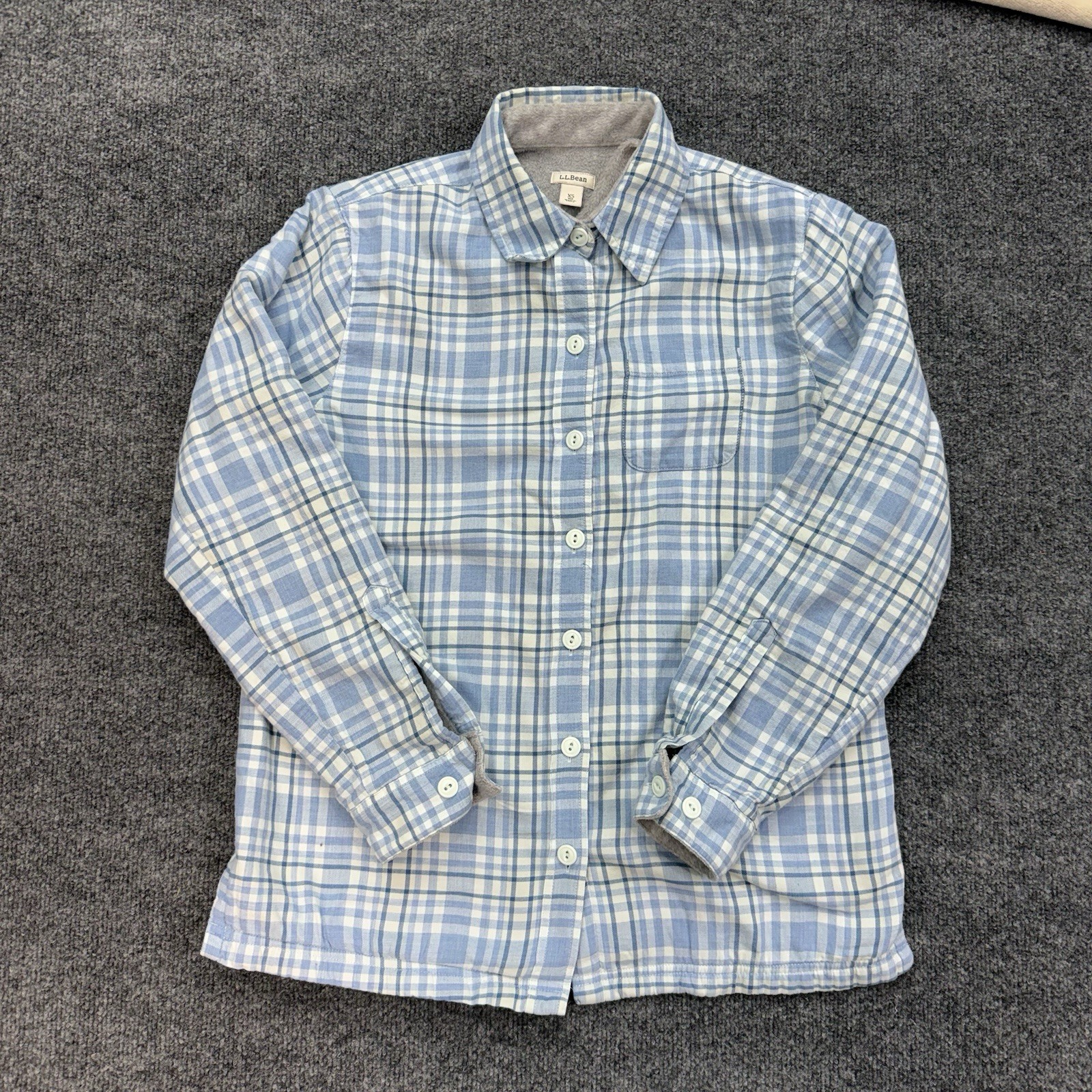 L.L. Bean Plaid Blue Fleece Lined Button Down Flannel Shirt Jacket Size XSmall