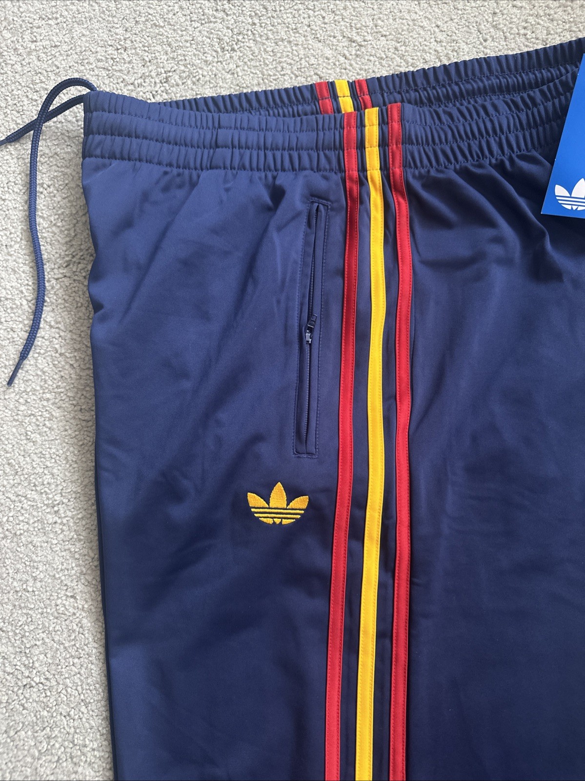 ADIDAS Original Firebird Track Pants Mens Large KD3836 Blue Red Yel Zip Pockets