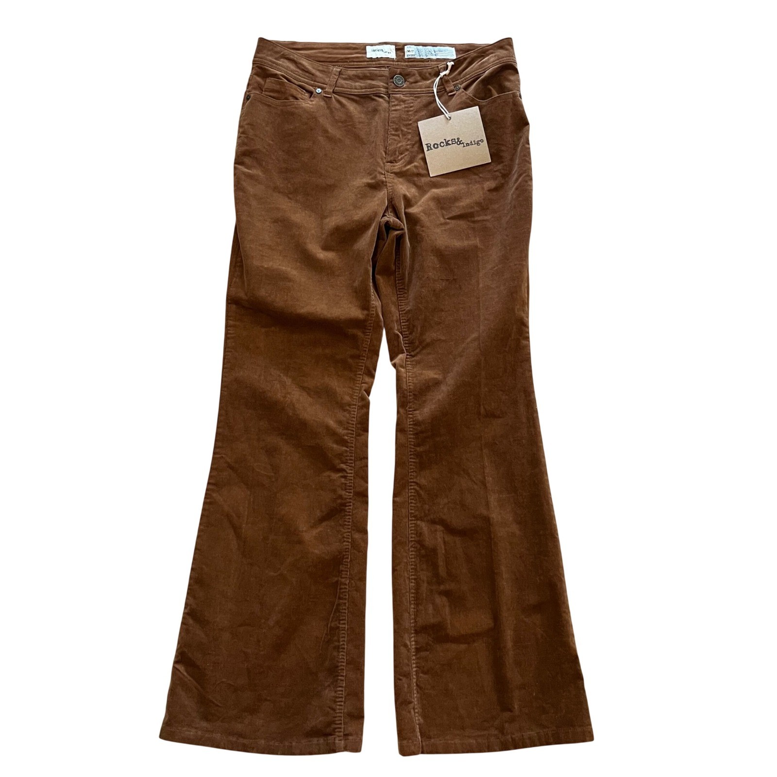 Rocks & Indigo Brown Corduroy Flare Pants Womens 14/31 New With Tags Boho Retro