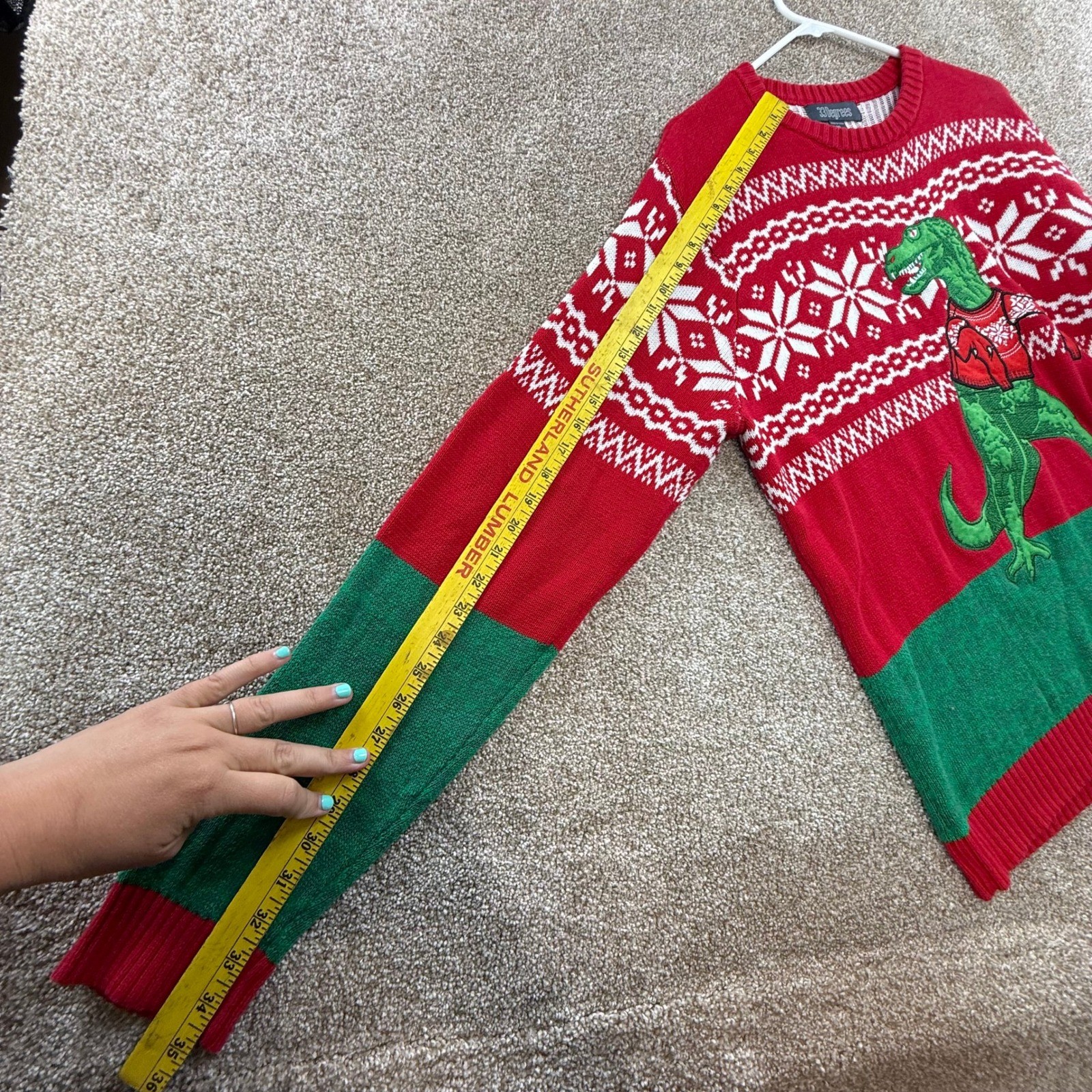 33 Degrees Mens XL Christmas Sweater T-Rex Dinosaur Red Green Ugly Funny