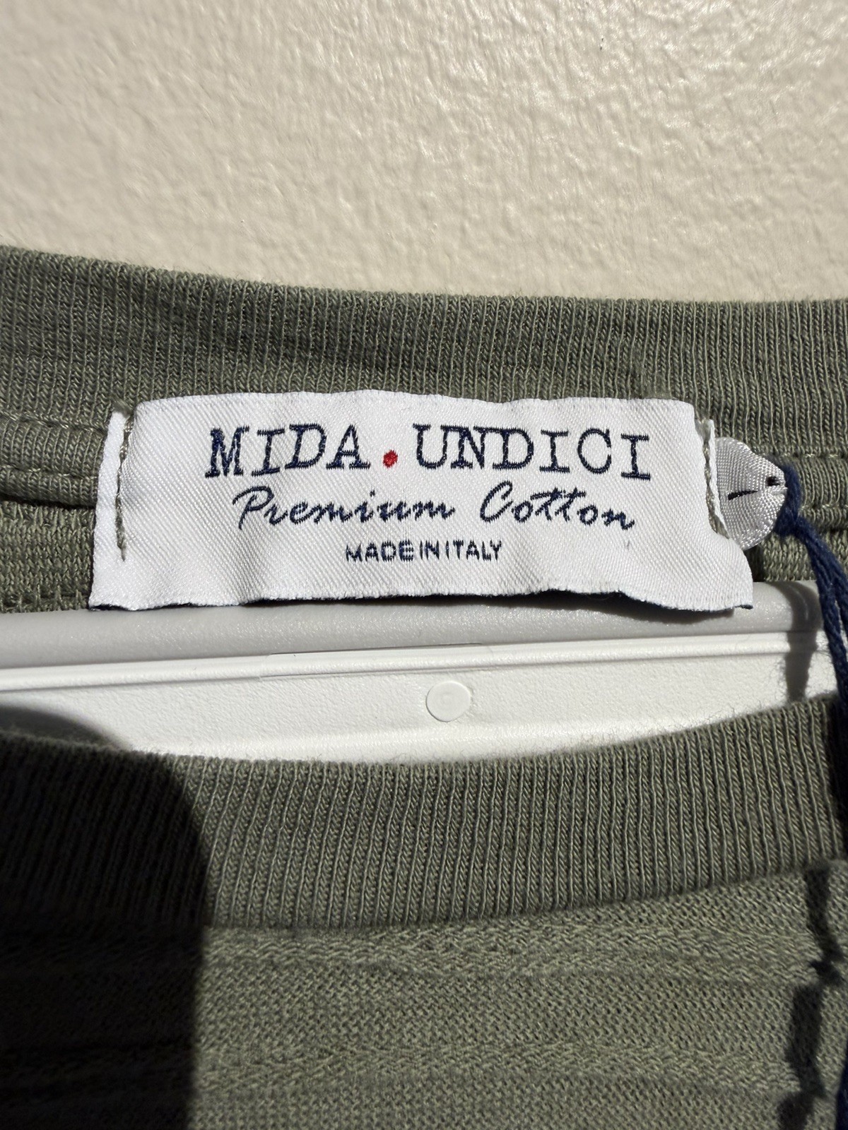 Mida Undici Men’s Tee Size L Military Green Made in Italy 100% Cotton – Textured