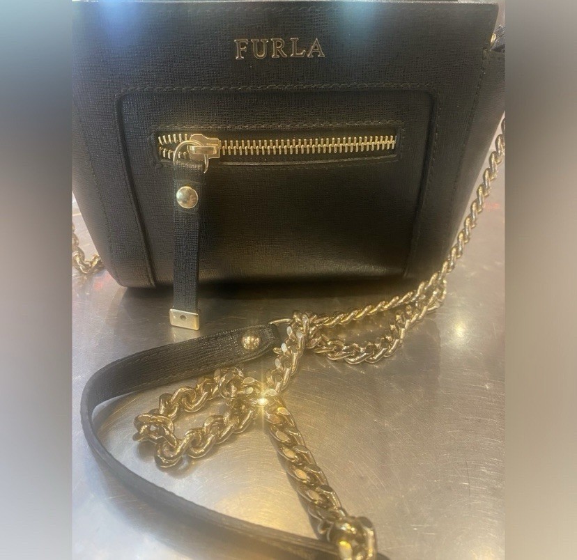 FURLA SAFFIANO LEATHER MINI BLACK GOLD ZIPPER CROSSBODY Bag LUX