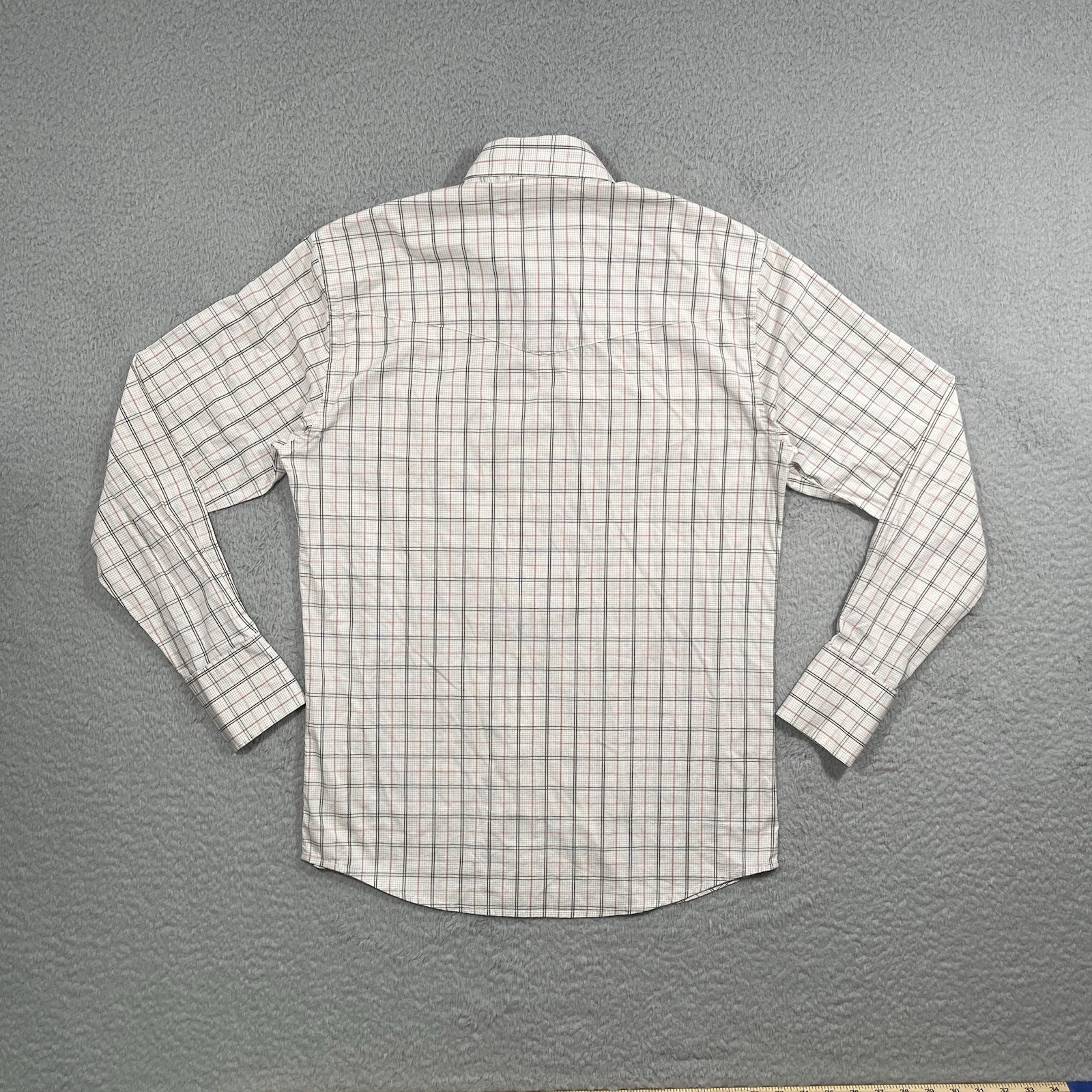 Wrangler Pearl Snap Shirt Mens Small Western Beige Red Plaid Cowboy Rodeo