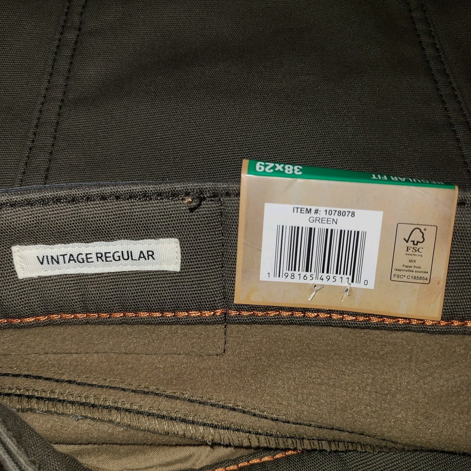 Weatherproof Vintage Fleece Lined Pants Stretch Olive Green Mens Size 38×29