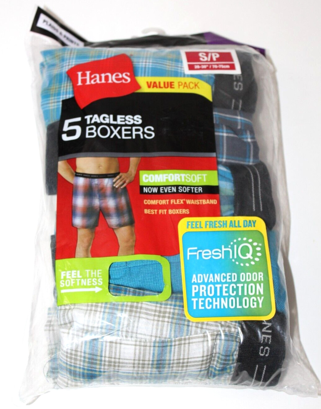Hanes Men’s 5-Pack Assorted Plaids & Prints Tagless Boxers – Small (28-30″)
