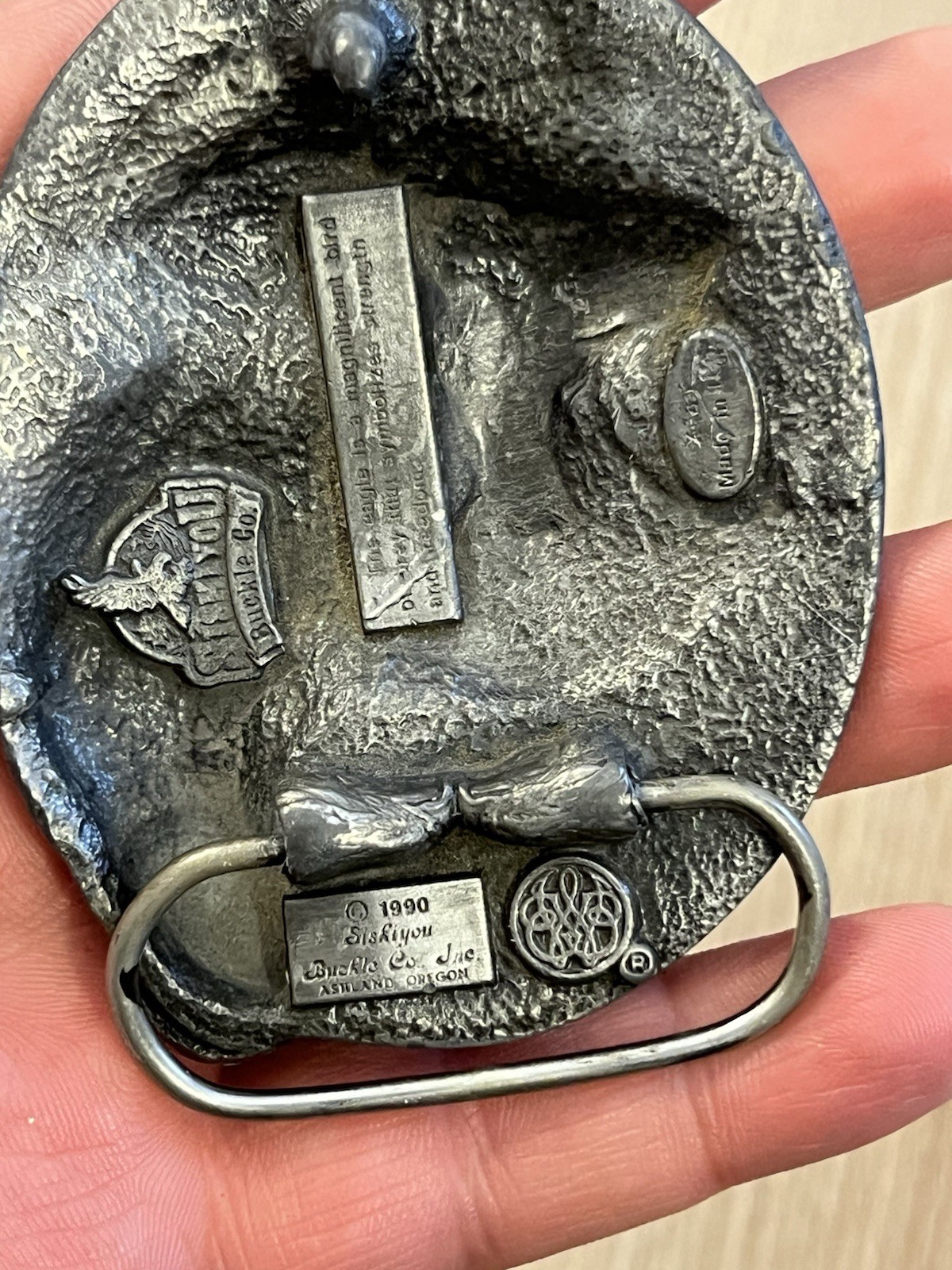 Siskiyou Buckle Co Pewter Belt Buckle Double Eagle Western Blue Resin Vintage