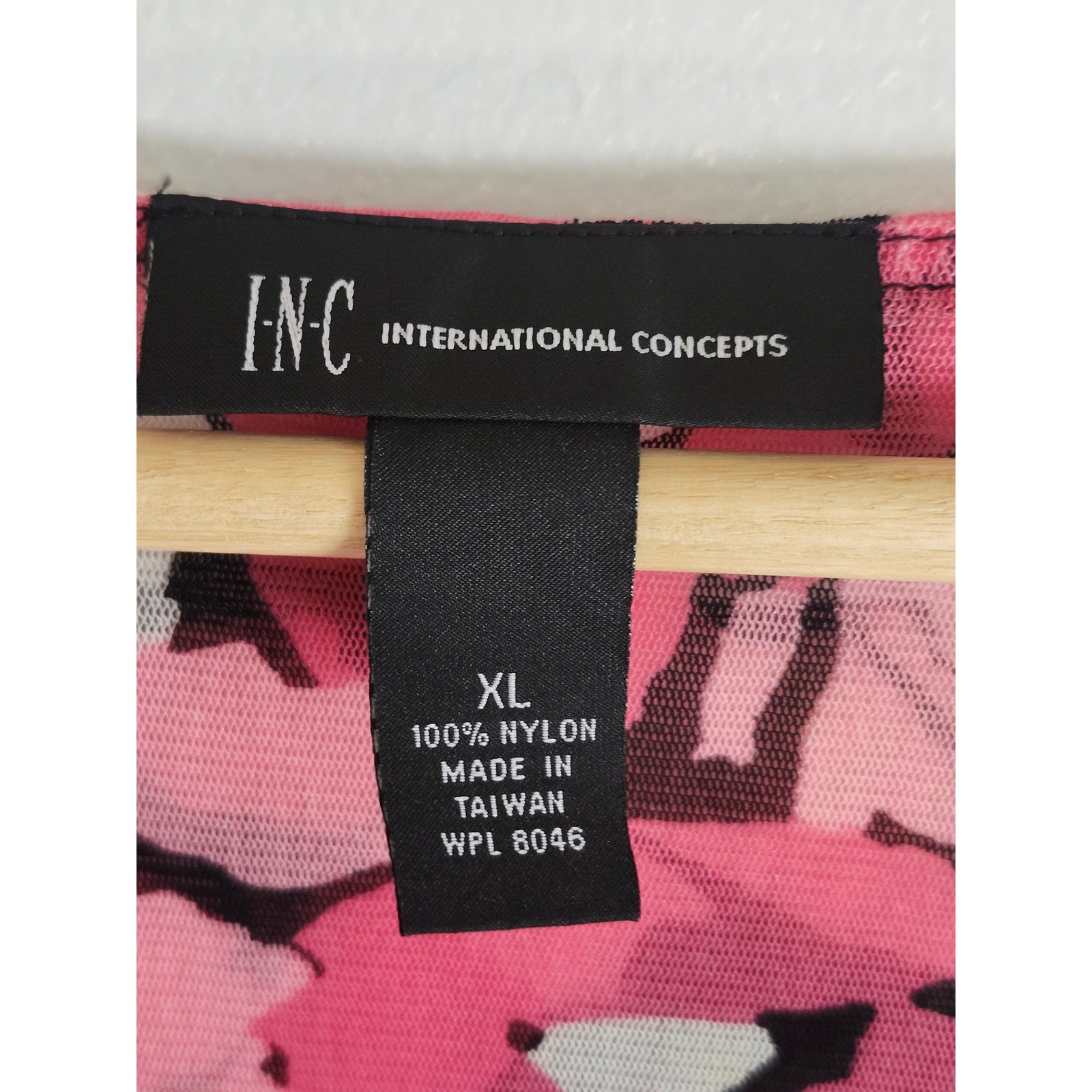INC International Concepts Pink Floral Mesh Ruched Surplice Top XL Y2K