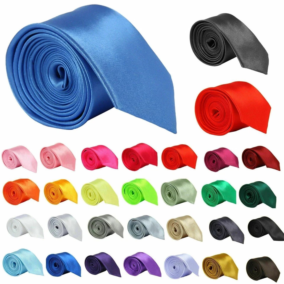 Mens Tie Plain Solid Colour Classic Slim Skinny Smart Party Wedding Thin Neck