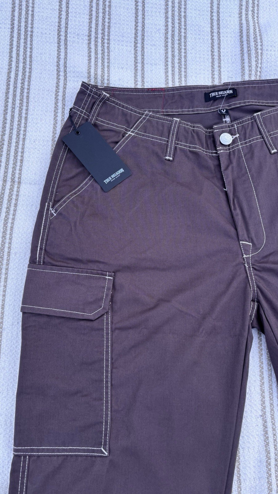 True Religion Men’s Bracken Brown Wide Cargo Pants, Size 34