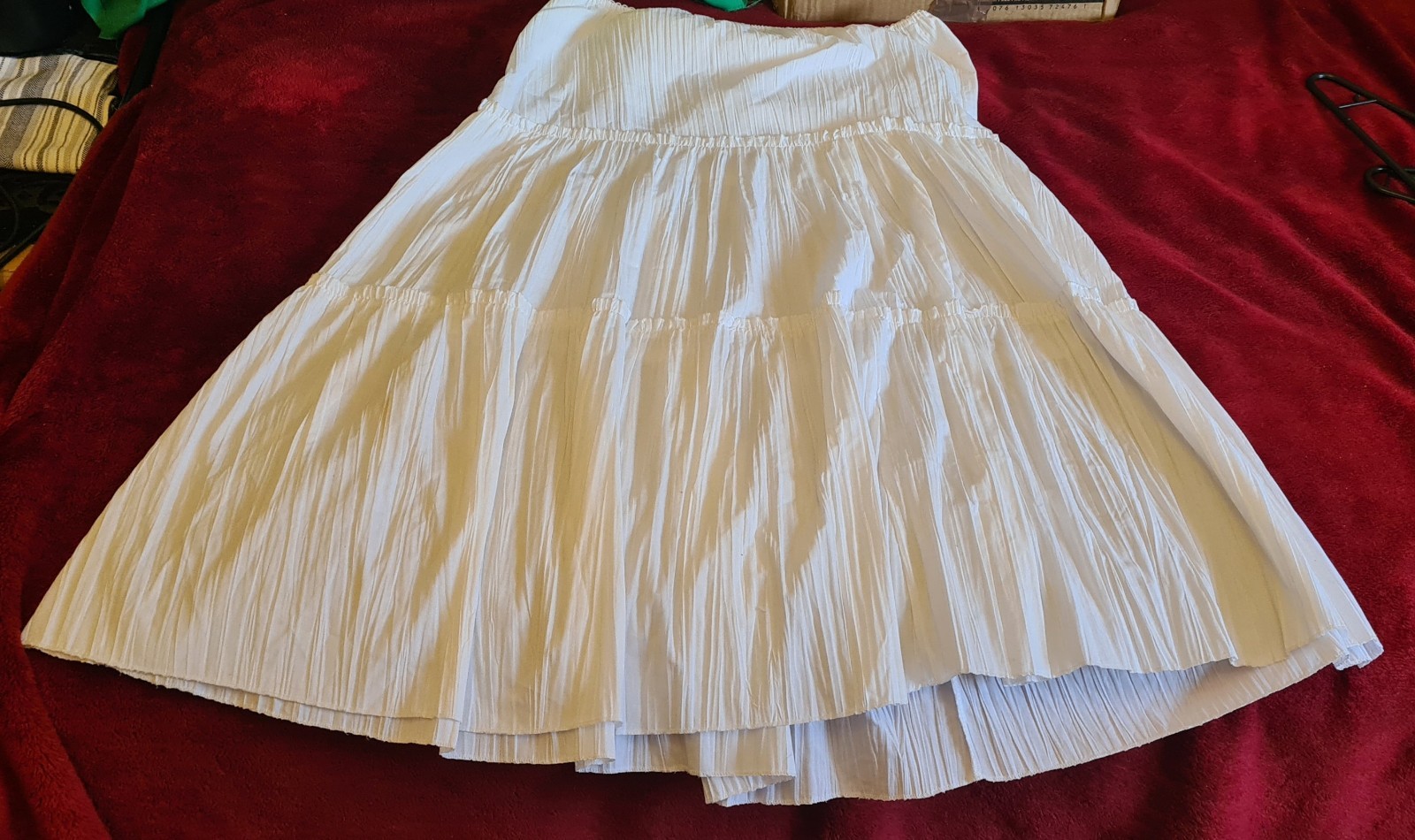 Vintage Cotton & Polyester Blend White Tiered Skirt Size 12