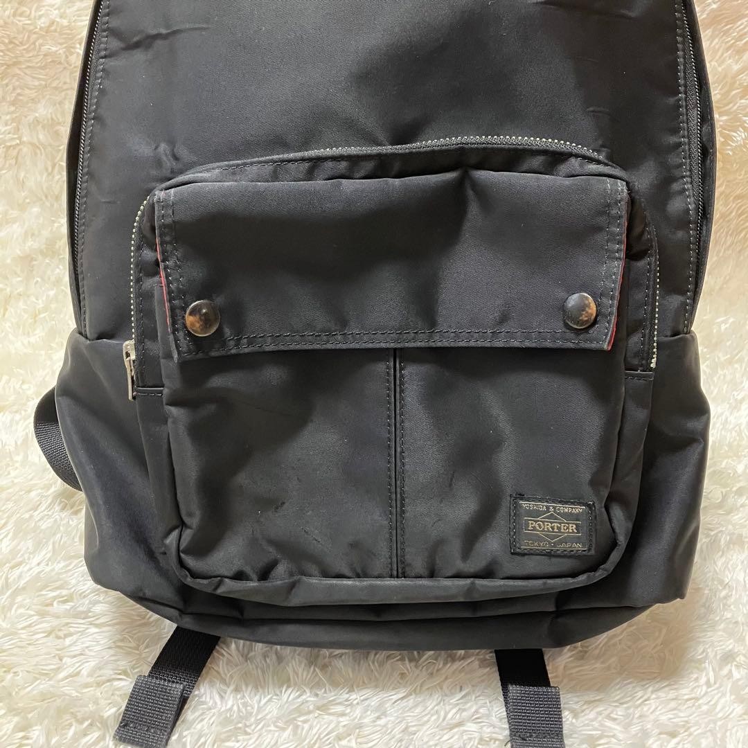 Porter L-Fine Ils Rucksack Backpack Nylon Polyester Black Red Used