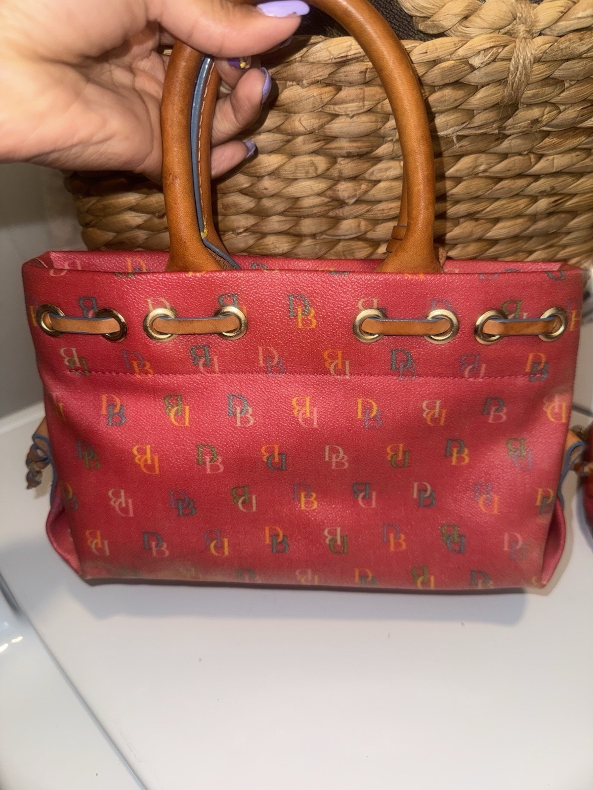 Dooney & Bourke Pink Multicolor DB Signature Tote Bag + Matching Zip Wallet Set