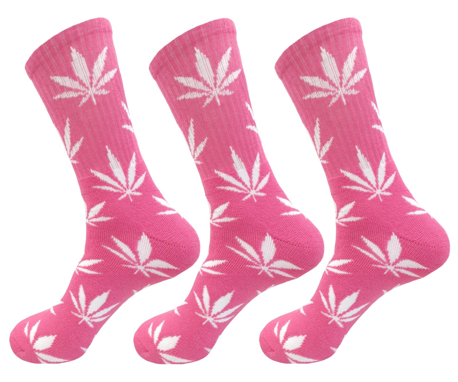 3 PK LONG WEED SOCKS LEAF CANNABIS SIZE 10-13 PINK WHITE TRUE TO SIZE (51)