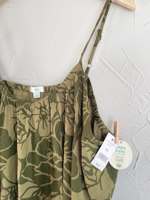Dip Linen Blend Green Olive Floral Maxi Dress Womens 3X