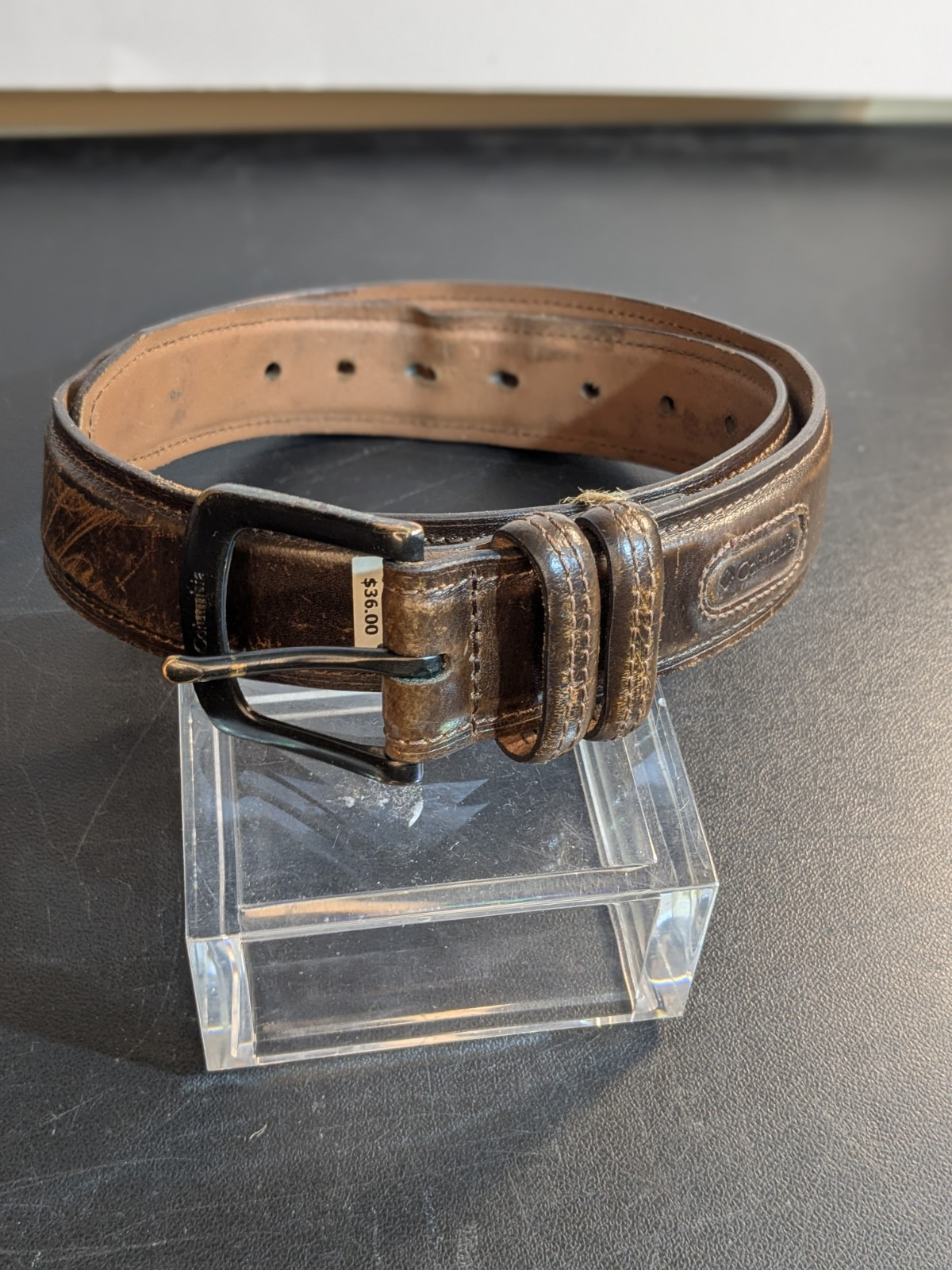 Vintage Columbia Belt Mens 30-32 Brown Genuine Leather Steel Buckle 11C002A9