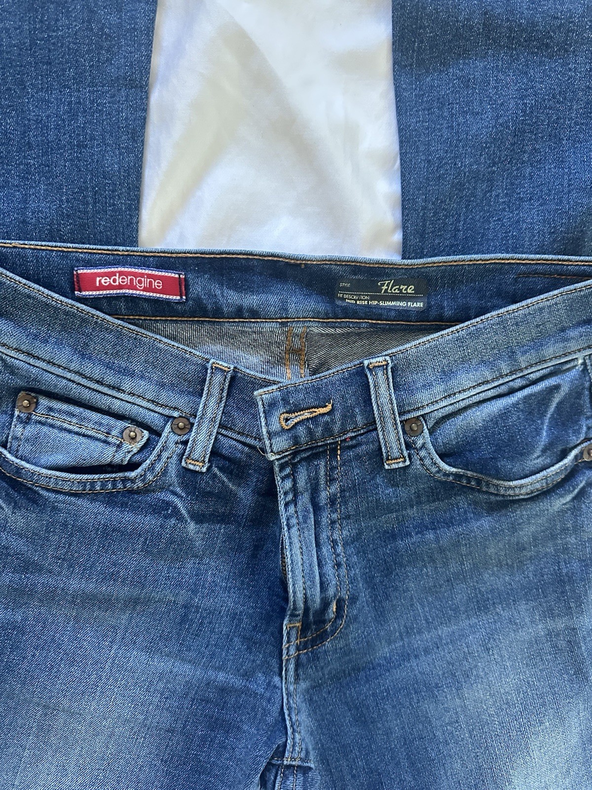 redengine Women’s Blue Denim Jeans 27 Mid Rise Slim Flare 5-Pocket Button Zip