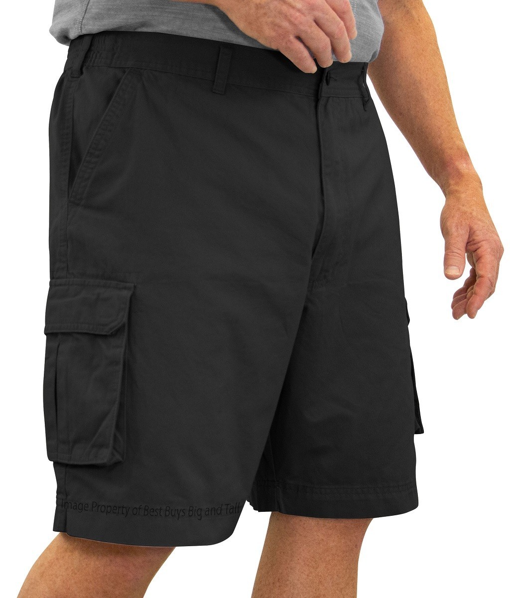 ROCXL Cargo Shorts with Expandable Waist Back Pocket Flaps – BLACK Size 68
