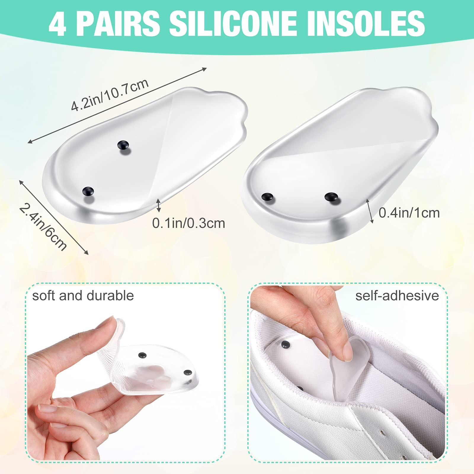 4 Pairs Medial Lateral Supination Wedge Insoles Silicone Shoe Heel Inserts