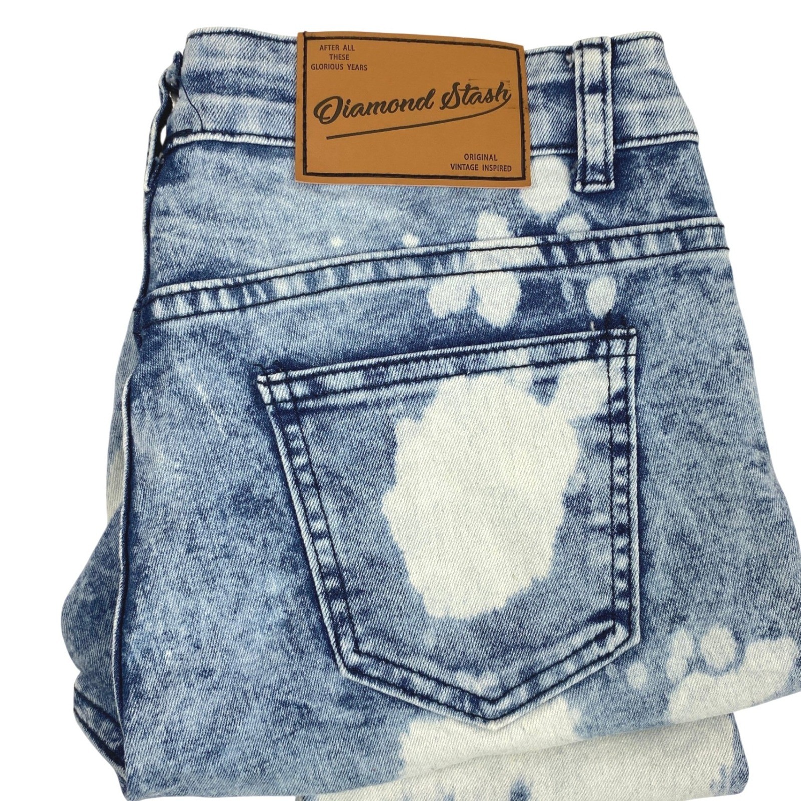 Diamond Stash Moto Skinny Jeans Womens 9 Acid Wash Bleach Blue Punk Edgy Grunge
