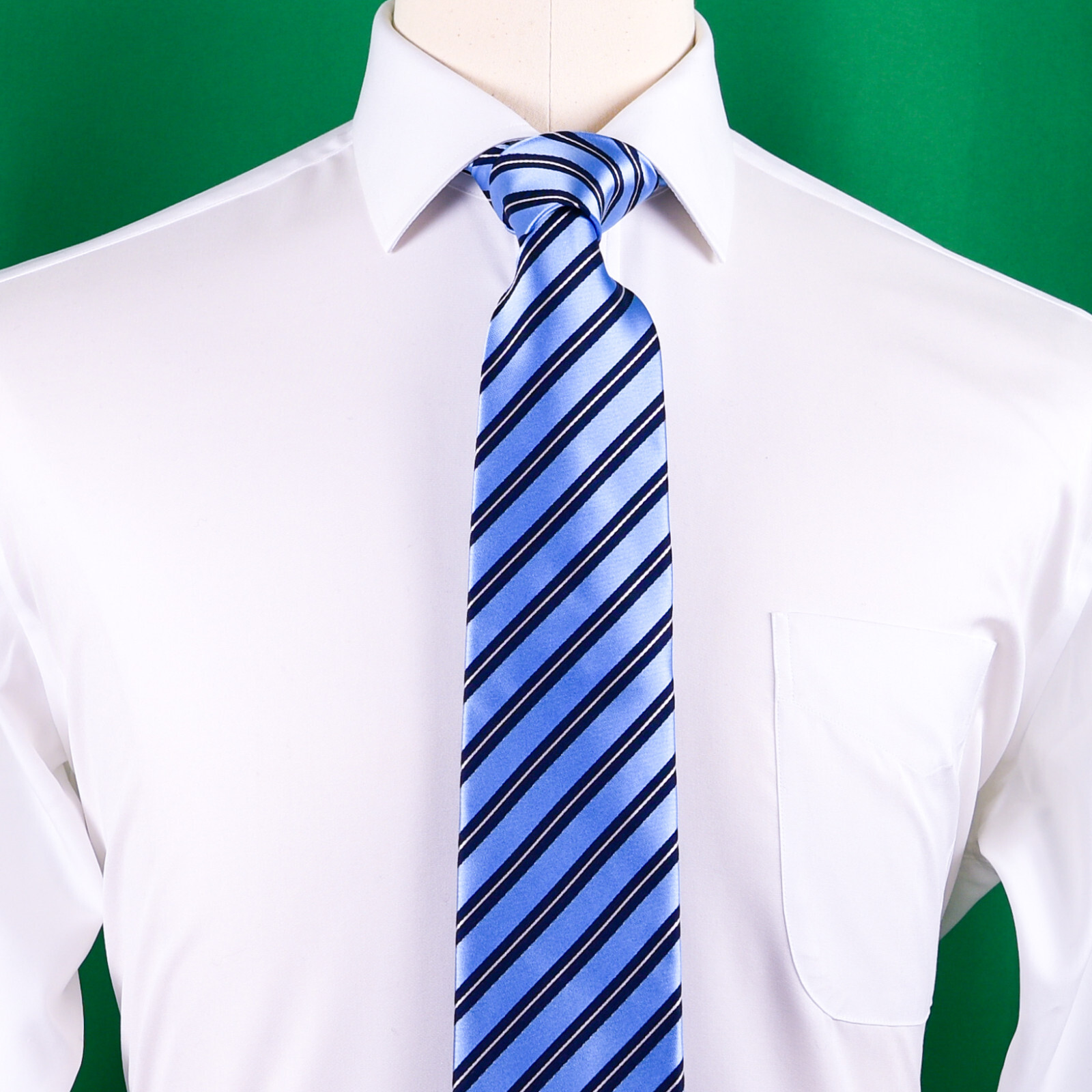 Stylish Blue Striped Necktie Classic Width Fit 8cm Tie Woven Luxury 3.15 Wide GQ