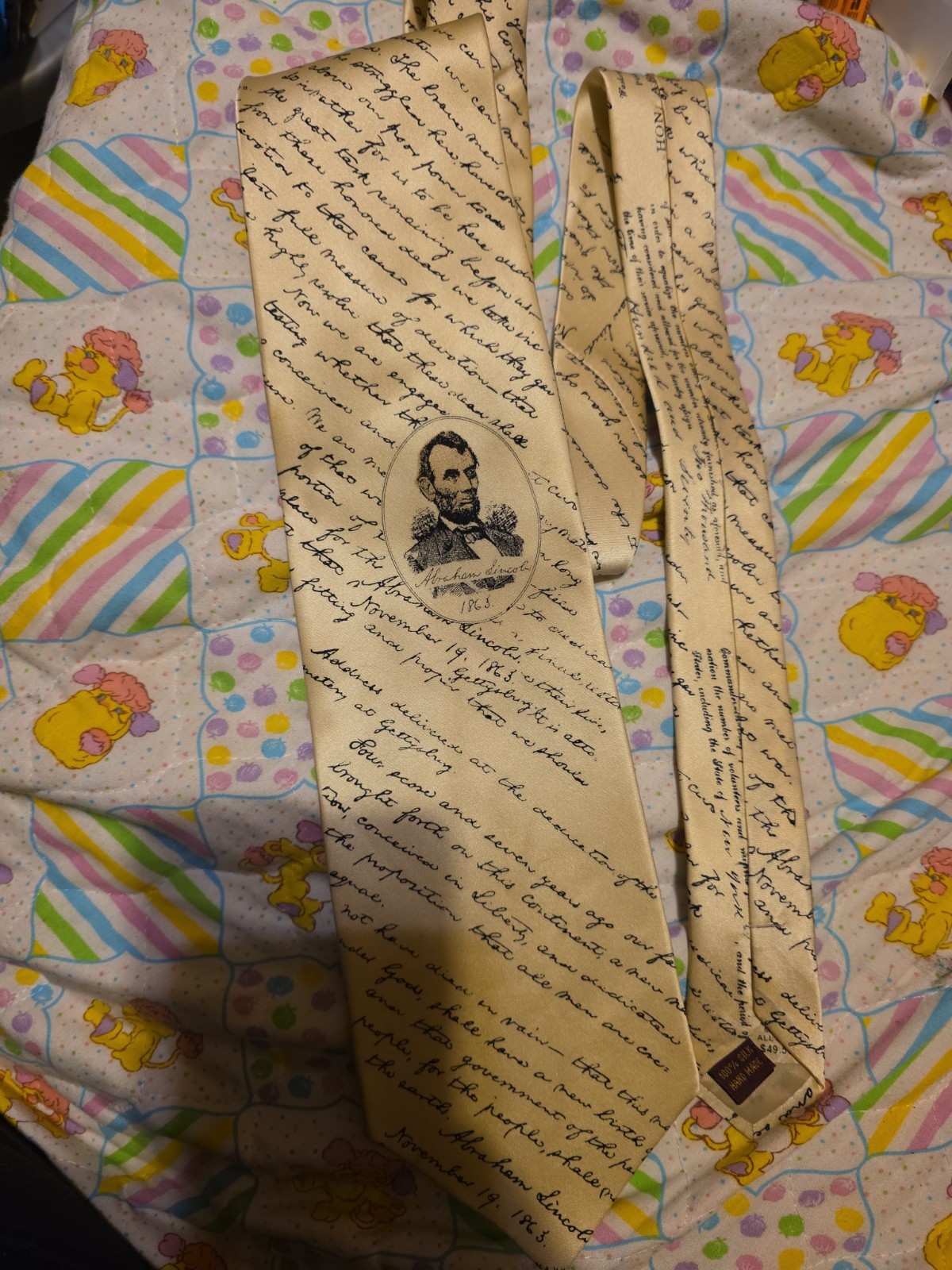 Museum Artifacts Tie 100% Silk Abraham Lincoln U.S. President 1863 Patriotic