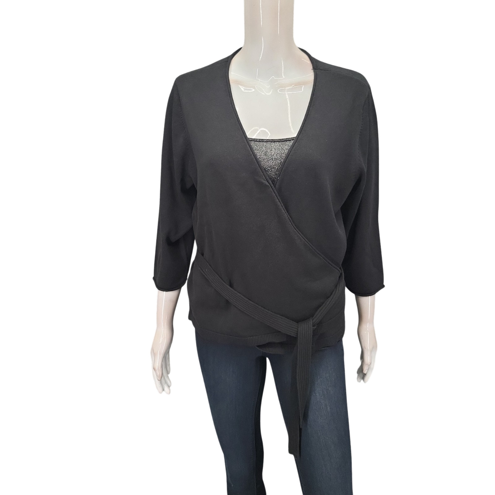 Encore by Idina Menzel Womens Black Wrapped Cardigan Size X-Large