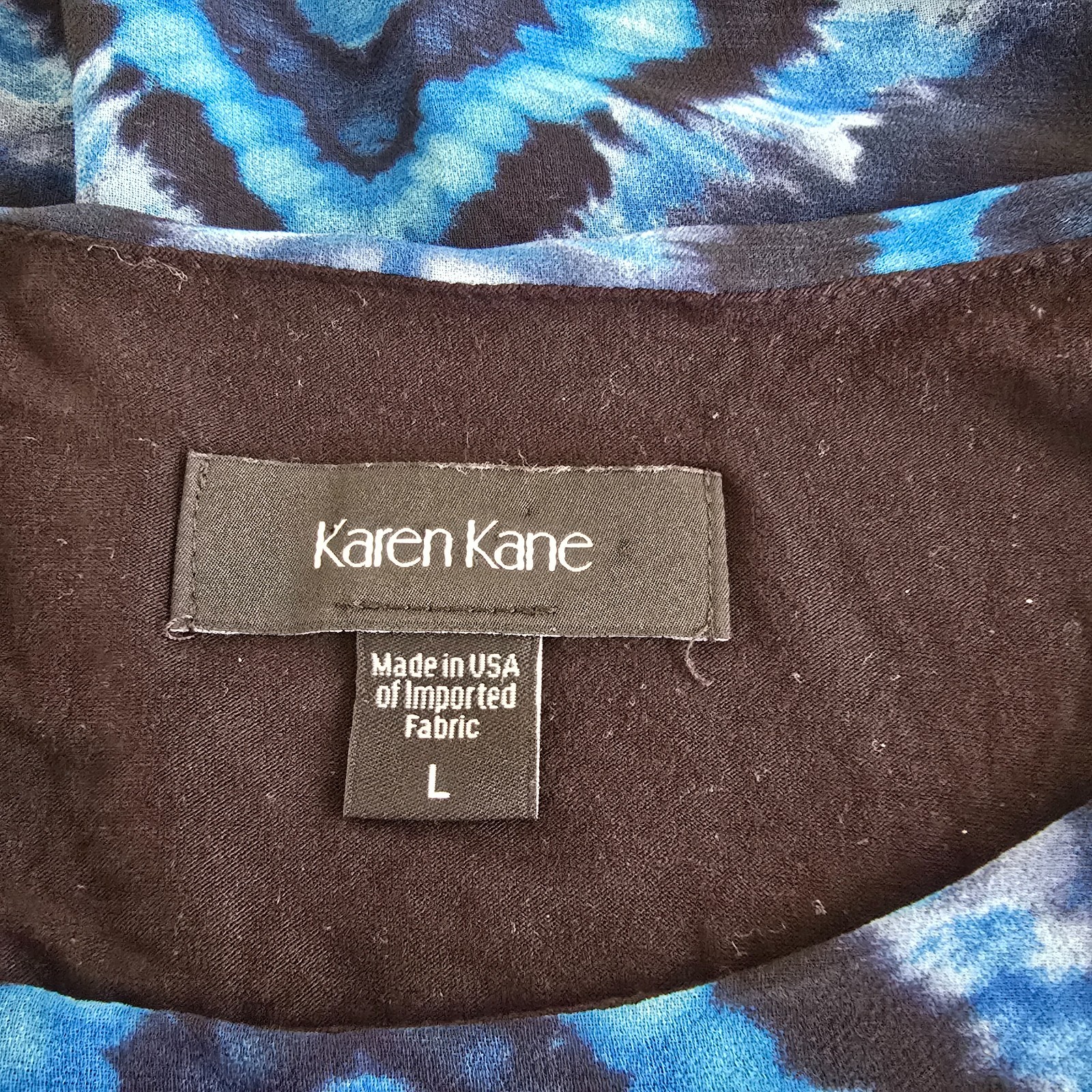 Karen Kane Cold Shoulder Scarf Blouson Top Ikat Style Tie-Dye Size L Made In USA