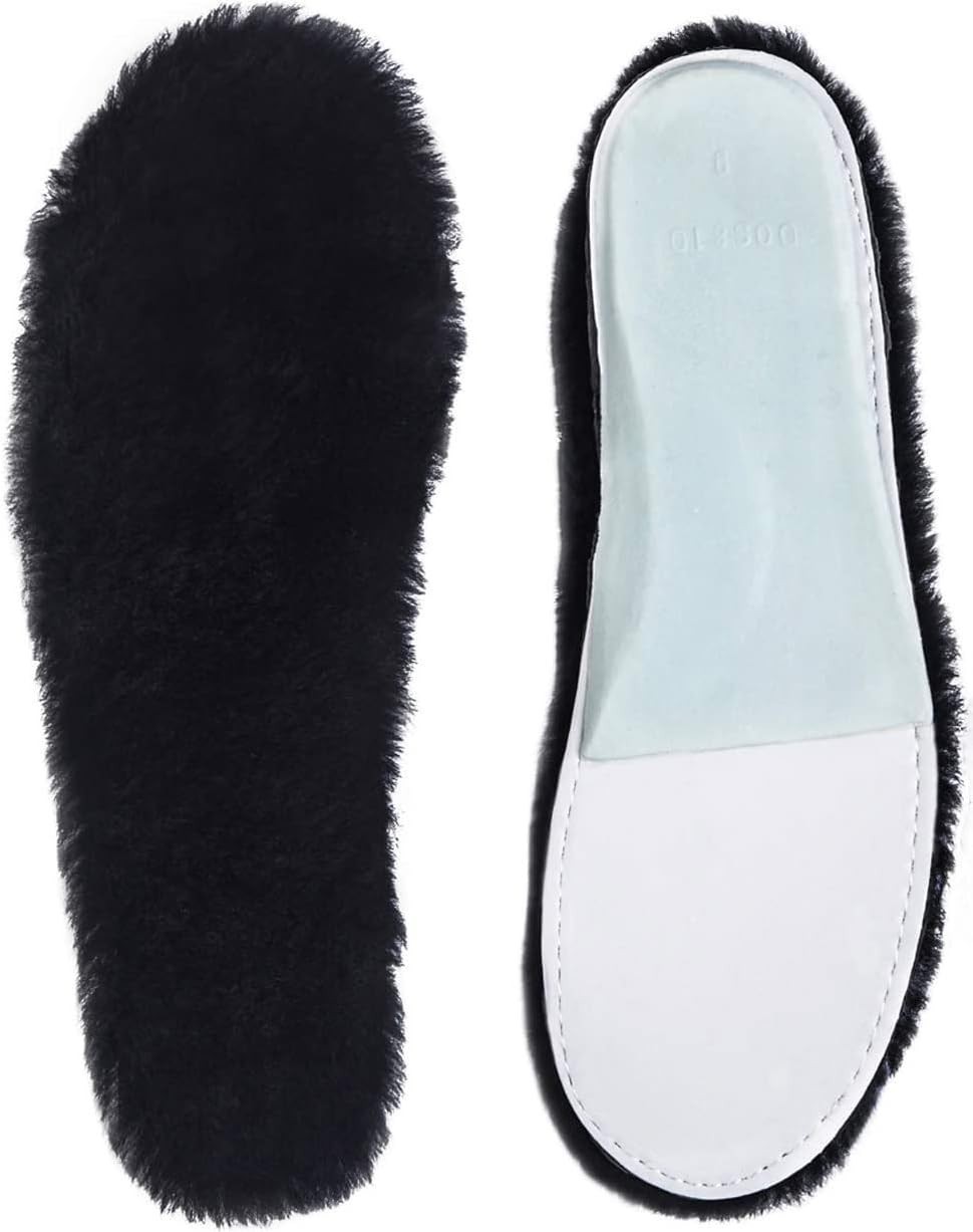 Sheepskin Insoles Black Wool Fur Fleece Inserts Cozy Fluffy Women’s Premium