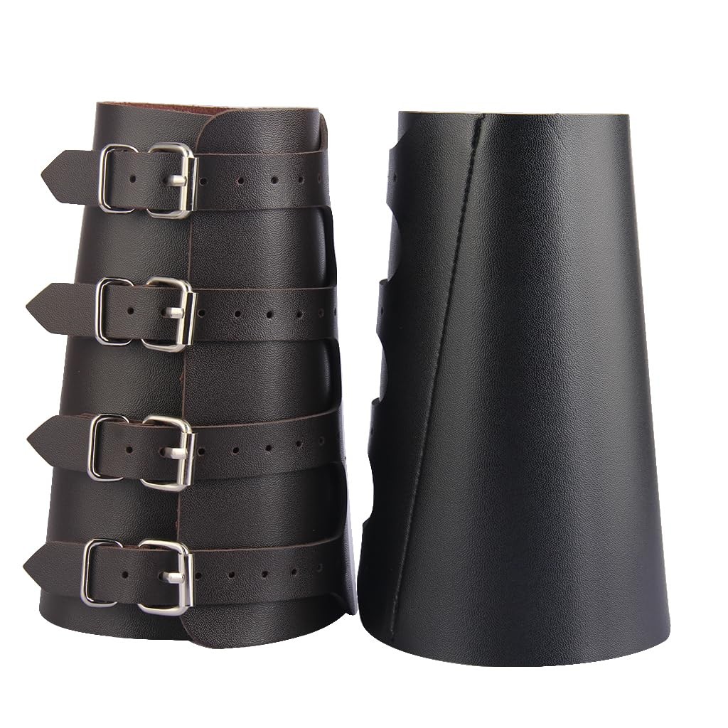 HOEACXY Viking Bracers for Men Medieval Leather common, HBR012-4BUCKLE-BLACK
