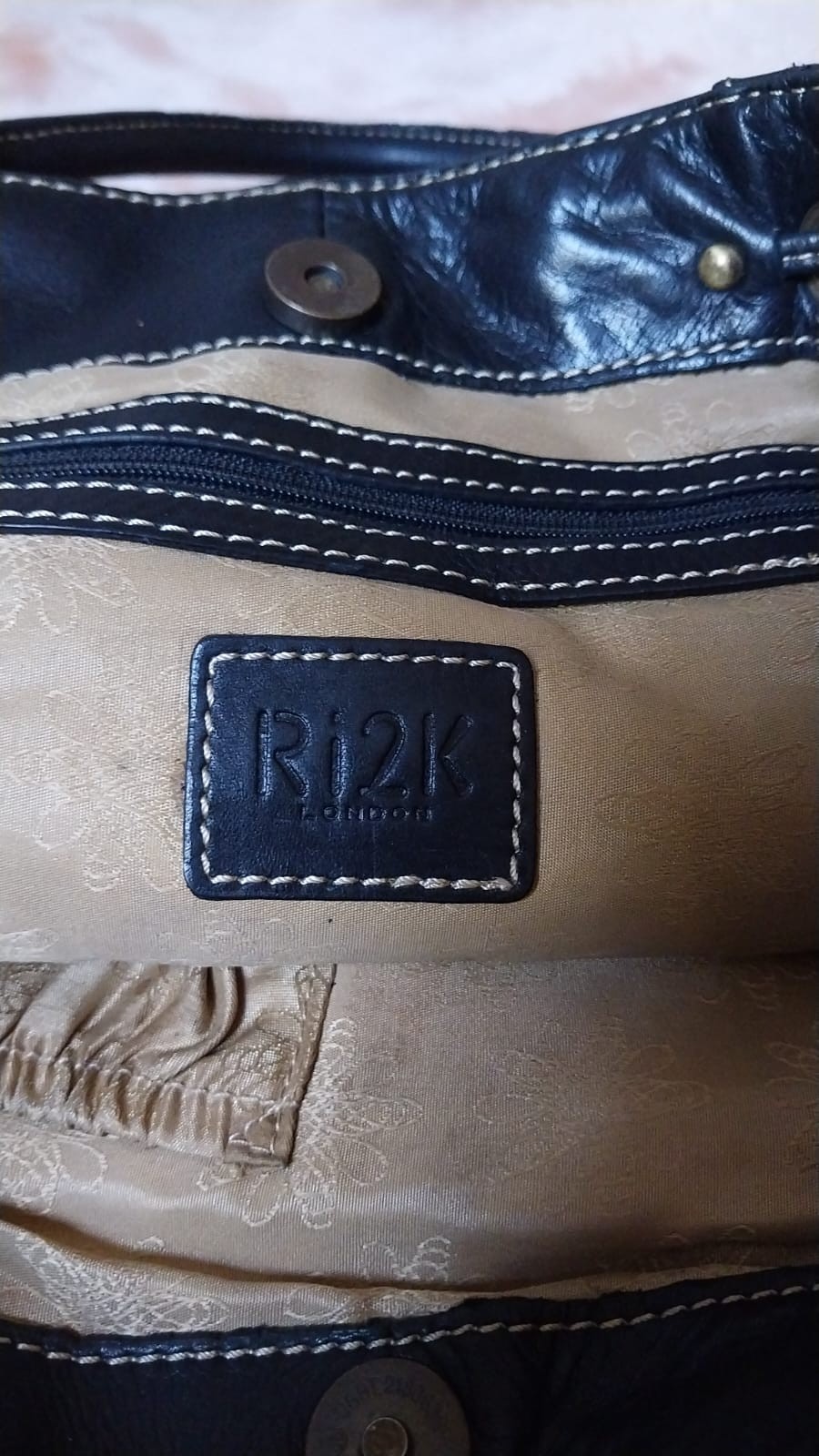 Authentic Ri2k London 100% Genuine Black Leather Handbag / Satchel