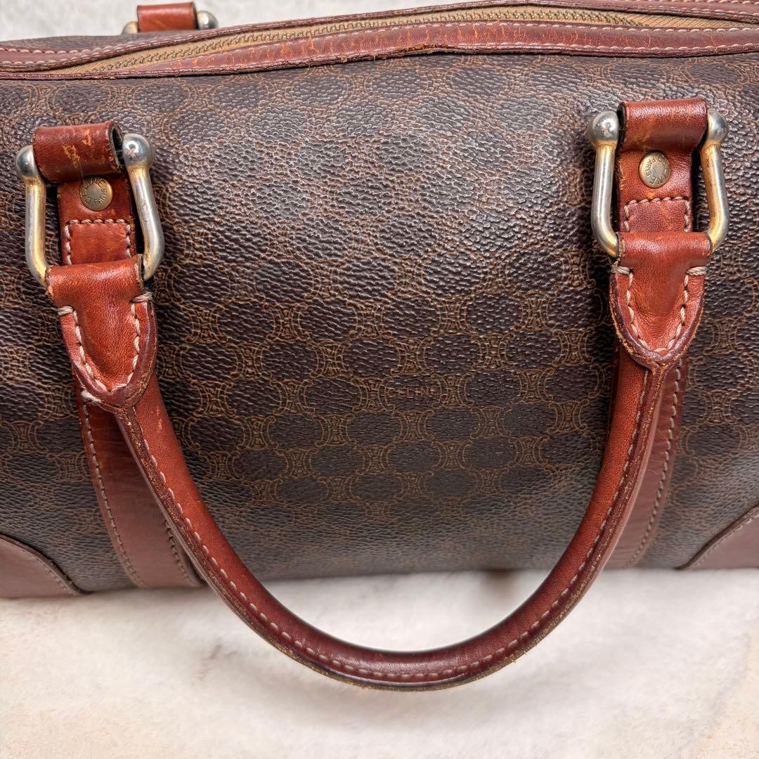 Vintage CELINE PARIS Brown Canvas Macadam Leather Boston Tote Bag Made in Italy