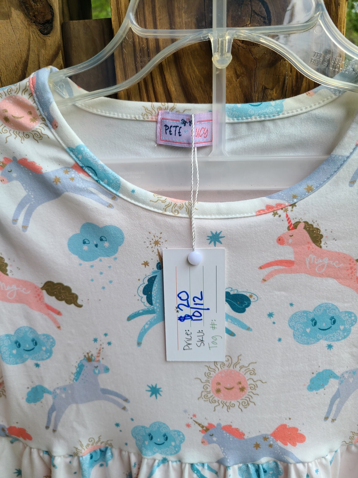 Pete and Lucy Coral, Blue & White Unicorn Sky Print Pant Set Sz 10-12 Girls New
