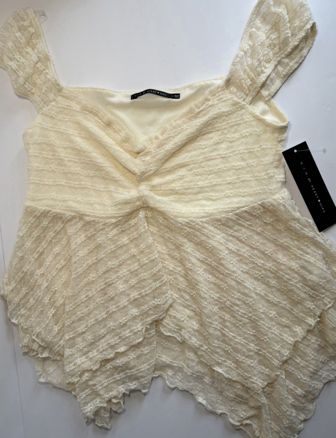 H + H Heart Hips Cream Lace Babydoll Tank Top – Size Large – NWT – Boho Coquette