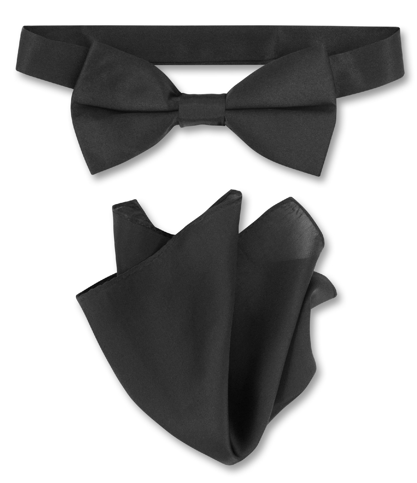 Biagio 100% Silk BowTie Solid Black Color Mens Bow Tie and Handkerchief
