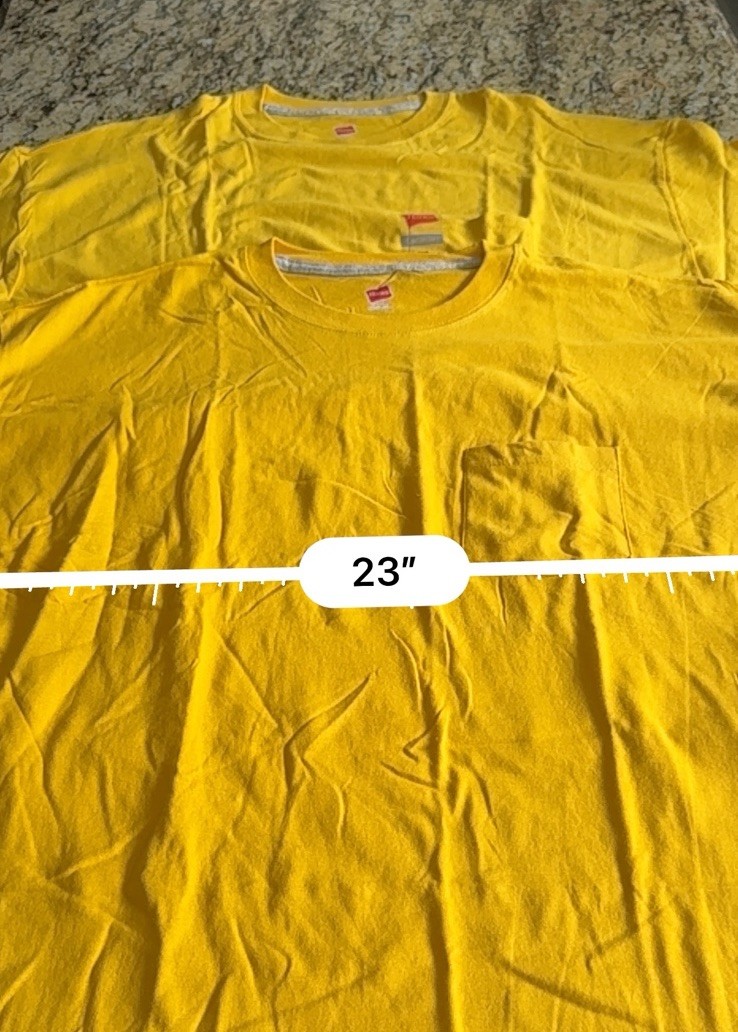 2 Hanes Men’s Pocket T-Shirt Yellow Size Large NEW Comfort Soft Crew Neck