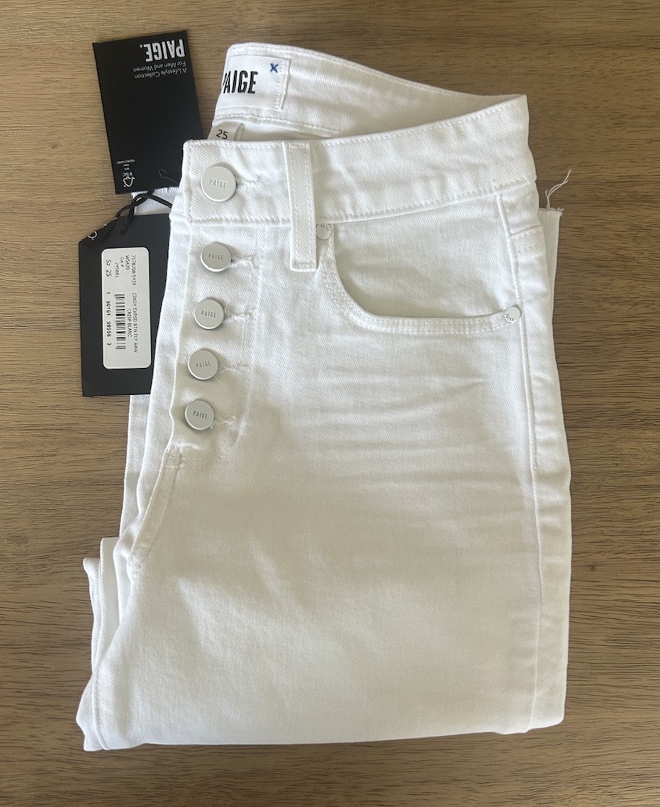 PAIGE Cindy Crisp White Blanc Exposed Button Fly Straight-Leg Jeans Size 25