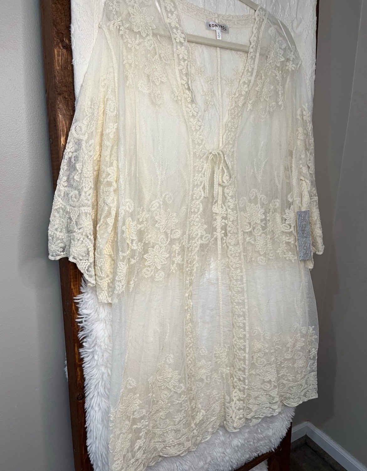 NWT KONTROL Ivory Floral Lace Kimono Duster – Boho Bridal