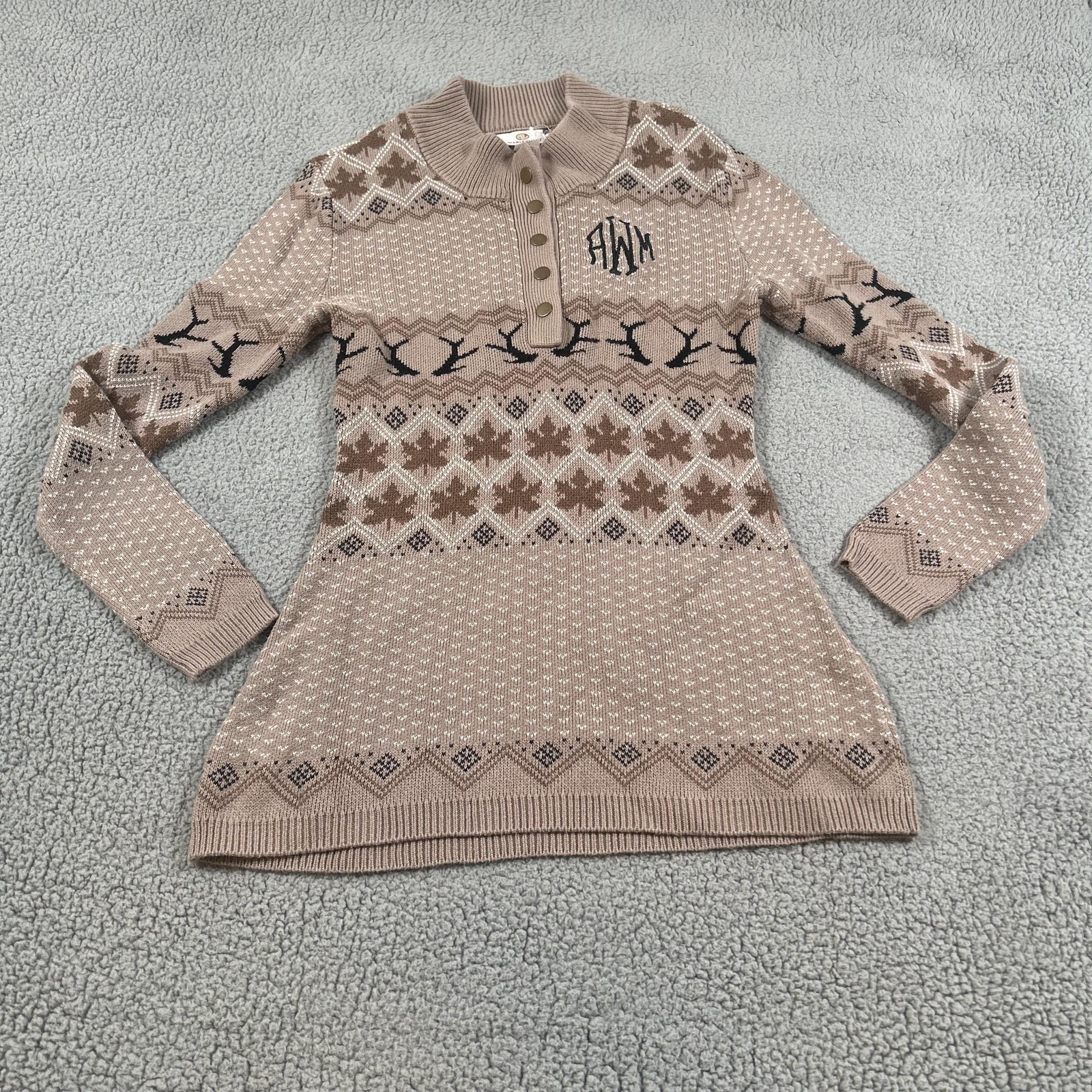 Marley Lilly One Size Fair Isle Sweater Dress Tunic Monogram AWM Reindeer