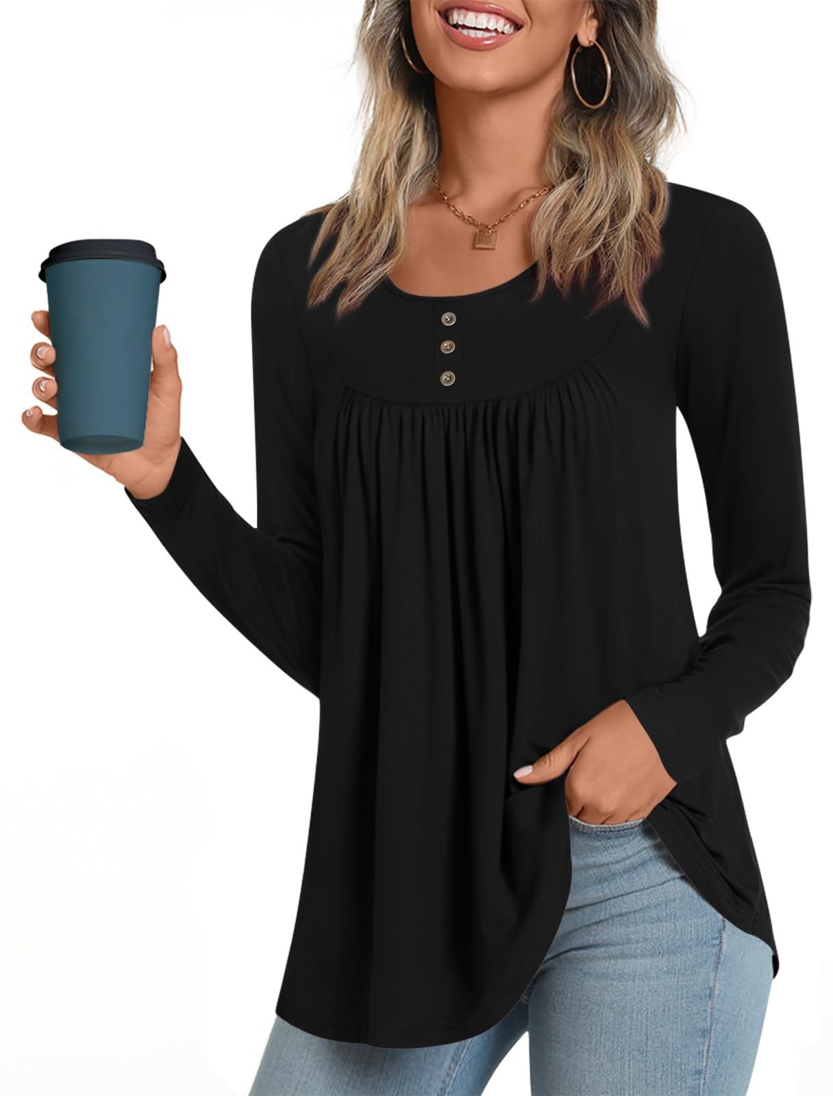 Women’s Long Sleeves Tunic Tops to Wear with Leggings Loose Fit Dressy Empire…