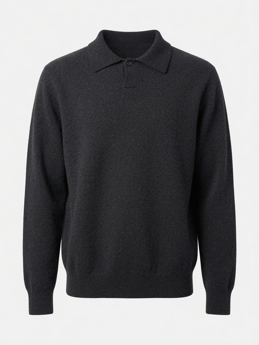 Vintage Jhane Barnes Men’s Gray Wool Knit Collared Sweater One Button Closure