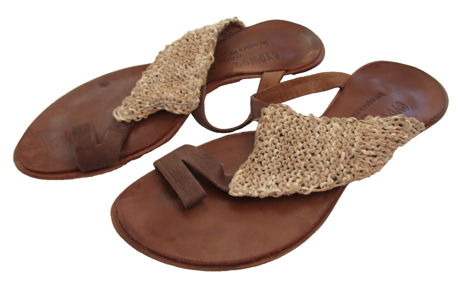 $241 Retail: Handmade CYDWOQ Women’s Leather & Linen Sandals, Size 37 1/2